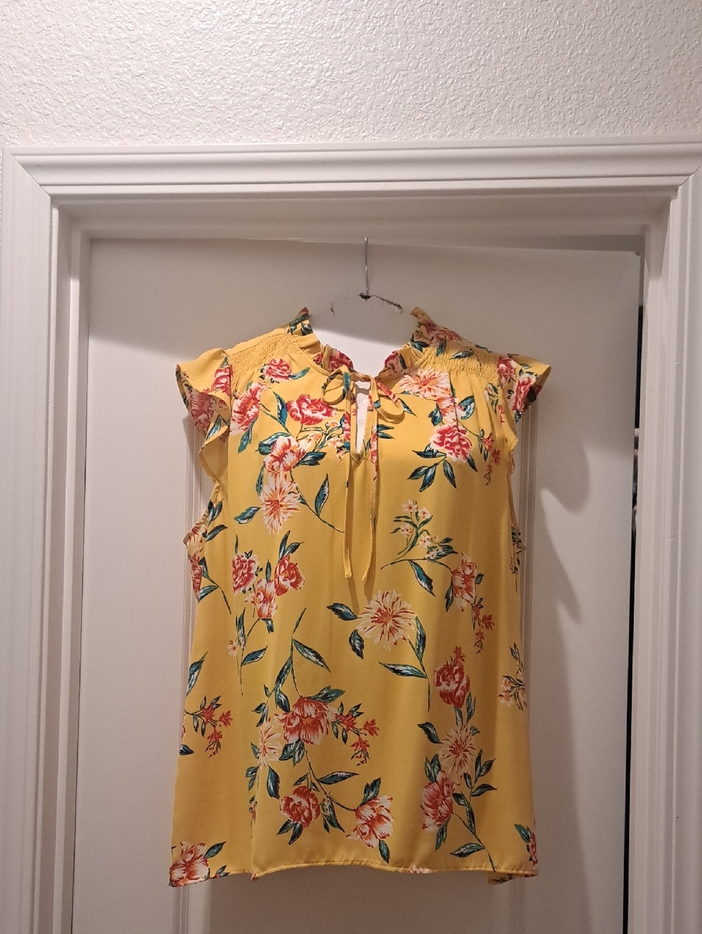 Beautiful Yellow Floral Ruffle Sleeve Blouse